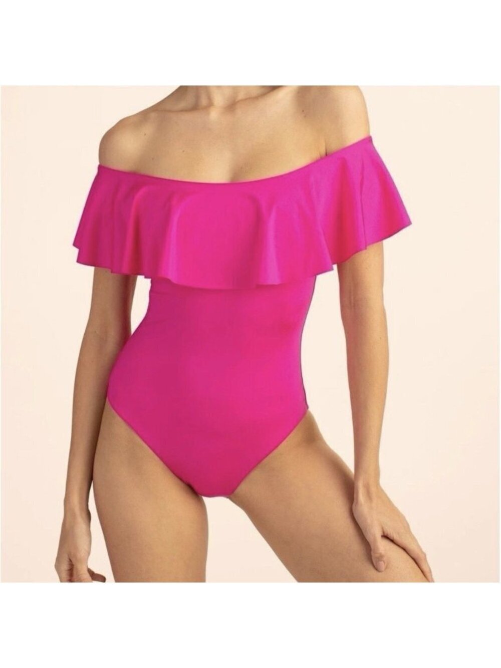 Trina Turk one piece size 14 Magenta Pink New Ruffle Off-the-Shoulder Swimsuit